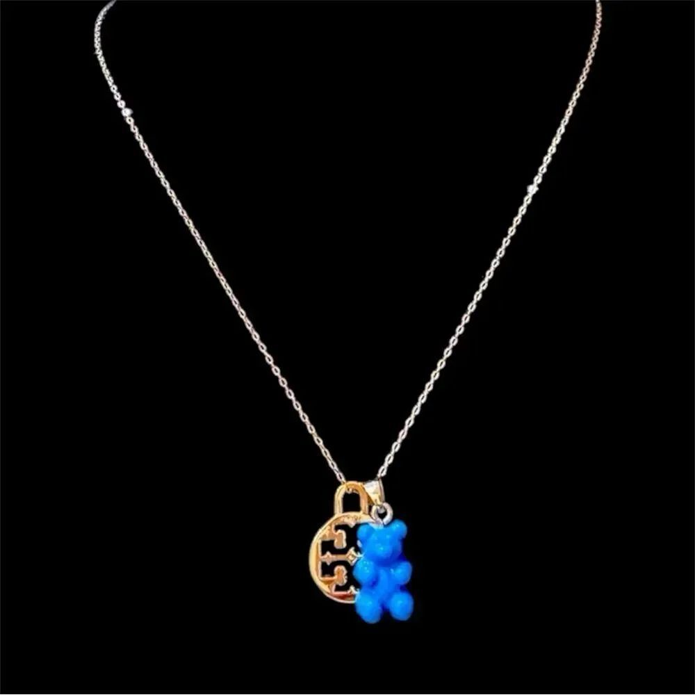 TORY BURCH 18K GOLD ITALY LOGO BLUE CHARM NOSTALGIC GUMMY BEAR CHARM PENDANT